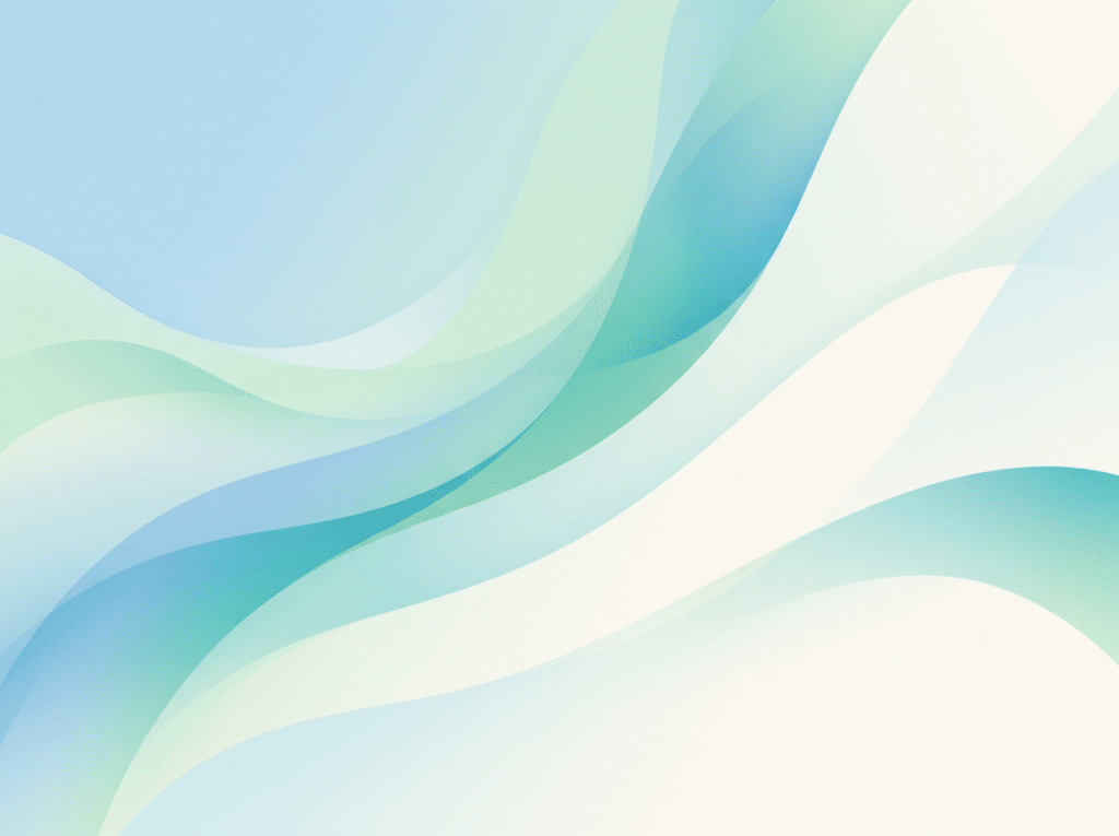 Smoothly blended blue, green, and white abstract waves flow across a light background.