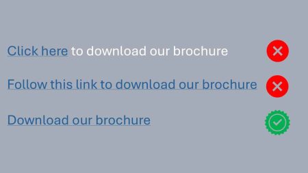 Three brochure download links are shown; the first two have red X icons, while the third features a green tick.