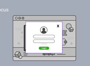 A greyscale website displays a pop-up log-in form with the word Focus in the upper left corner.