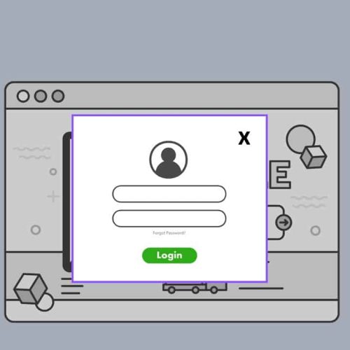 A greyscale website displays a pop-up log-in form with the word Focus in the upper left corner.