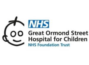 Logo for NHS Great Ormond Street Hospital for Children featuring a minimal line drawing of a child’s face.