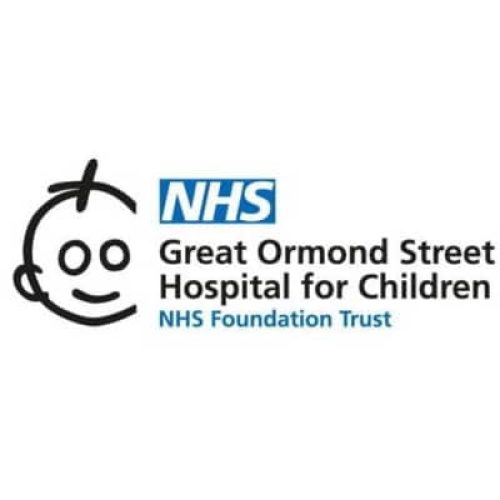 Logo for NHS Great Ormond Street Hospital for Children featuring a minimal line drawing of a child’s face.