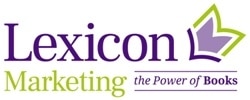 Lexicon Marketing logo featuring a stylised book and the tagline the Power of Books in purple and green text.
