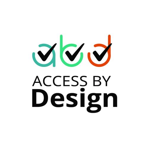 The logo features the lowercase letters abd in teal and orange, each with a tick incorporated, and the text ACCESS BY Design appears below.