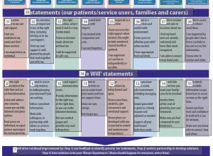 A colourful chart displays key principles and statements aimed at enhancing patient experience in healthcare environments.