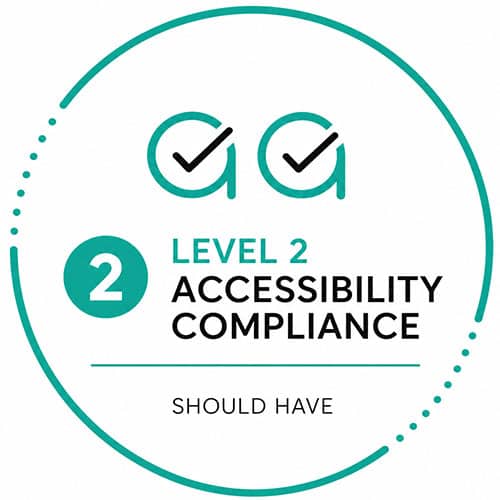 Level 2 WCAG compliance badge featuring tick marks and the words Should Have at the bottom.