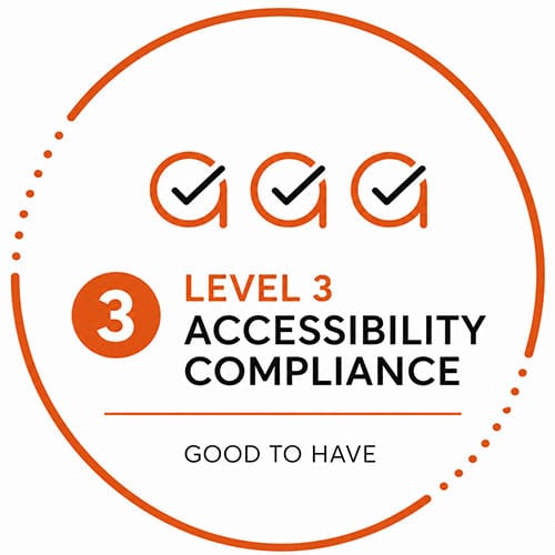 Level 3 accessibility compliance badge featuring three tickmarks and the words Good to Have in orange and black.