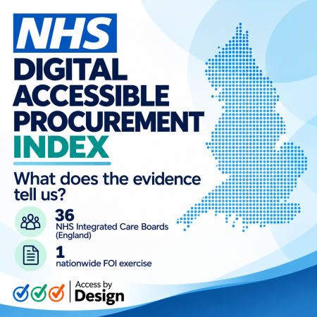 An infographic of the NHS Digital Accessible Procurement Index showing a map of England and report statistics.