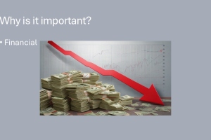 A red downward arrow over money stacks, illustrating financial decline or loss.