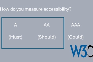 Accessibility levels: A (Must) AA (Should) AAA (Could) [W3C Logo on the right] 