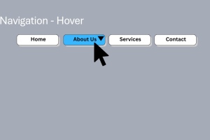A cursor hovers over the About Us button in a navigation bar, highlighting it in blue.