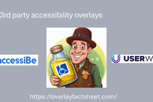 A cartoon man holds a jar with a wheelchair symbol, along with accessiBe and UserWay logos and a web link.