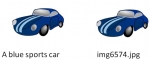 2 pictures of the same blue sports car, one labelled correctly, one not