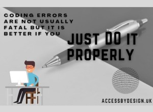 A grayscale image features a pen on a two-tone surface. Text reads, Coding errors are not usually fatal but it is better if you just do it properly. A small cartoon of a person typing at a computer desk is placed on the left. ACCESSBYDESIGN.UK is at the bottom right.