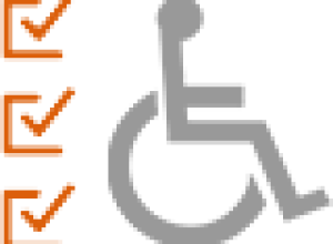 Wheelchair symbol with 3 ticks to the left of it