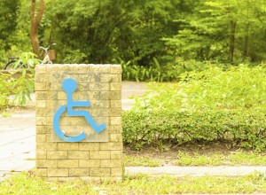 Wheelchair sign against green nature background