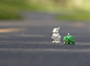 Clockwork tortoise and clockwork hare on a road