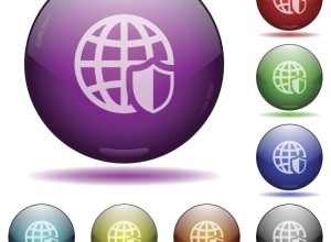 Set of color Internet security glass sphere buttons with shadows.