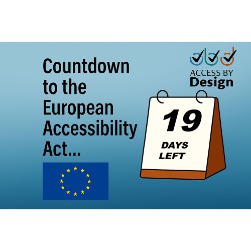Countdown to the European Accessibility Act Access by Design logo European Union flag Desk calendar with 19 days left on it