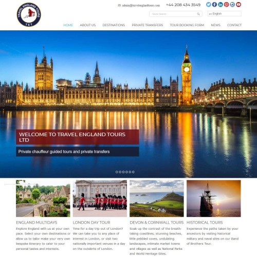 Screenshot of Travel England Tours website