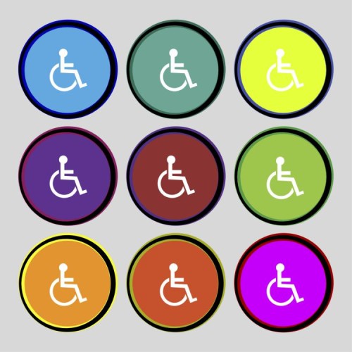 9 Accessibility Badges, all in different colours