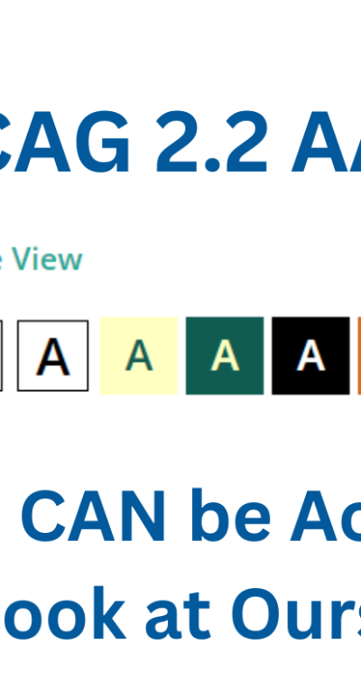 WC3 icon. WCAG 2.2 AAA Access by Design Accessible View Tool Bar. It is open, showing a row of buttons that allow users to choose different text sizes, colours and without styling.