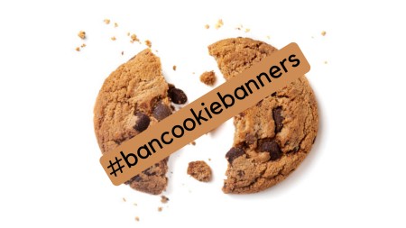 A broken cookie with a banner over it saying #bancookiebanners