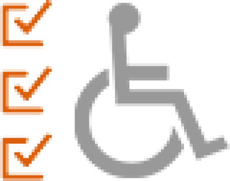 Wheelchair symbol with 3 ticks to the left of it