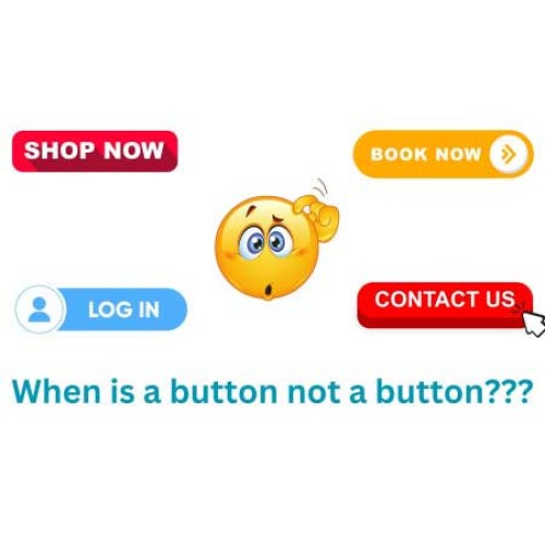  website buttons, Shop Now, Book Now, Log In, Contact Us, are positioned around a cartoon of a confused face, scratching its head.