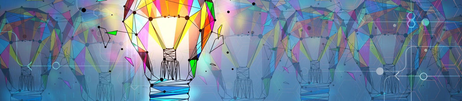 Visual of a lightbulb with many coloured lines superimposed on it