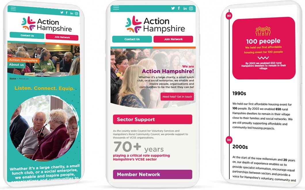 3 mobile images taken from the Action Hampshire website