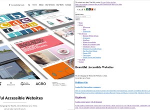 On the left is a screenshot of the Access by Design website, showing their accessibility tool, navigation, and a large interactive graphic displaying some of their portfolio. If a mouse hovers over any one of them, it is raised gently and settles down again as the mouse moves away from it.  On the right is a screenshot of the same website in a plain format, with all of the accessibility options, page links and text over a plain white background