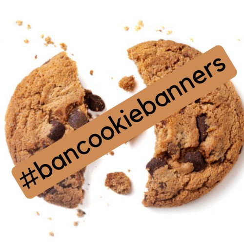 A broken cookie with a banner over it saying #bancookiebanners