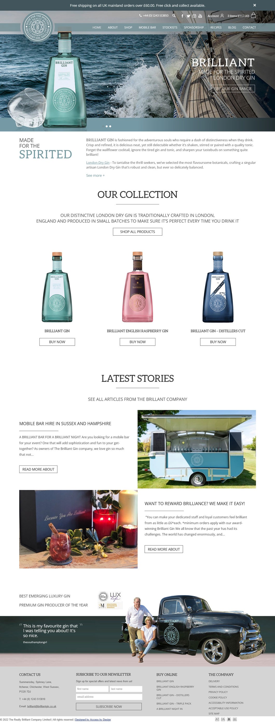 Brilliant Gin website homepage