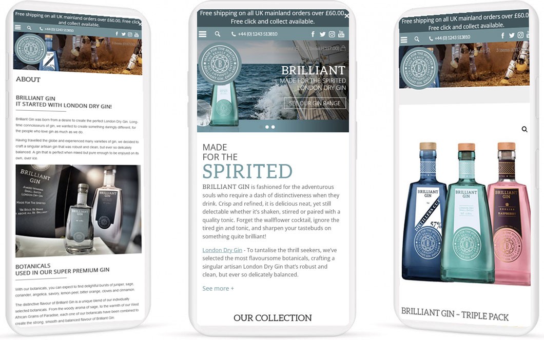 Brilliant Gin website on a mobile