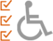 Wheelchair symbol with 3 ticks to the left of it