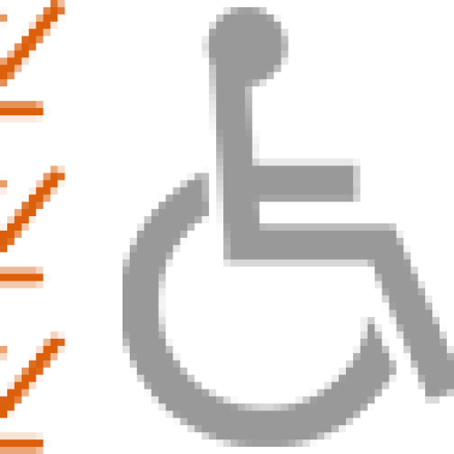 Wheelchair symbol with 3 ticks to the left of it