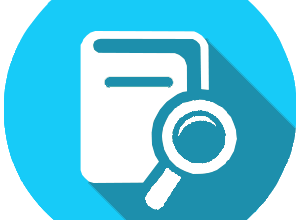 Icon of a notebook with a magnifying glass
