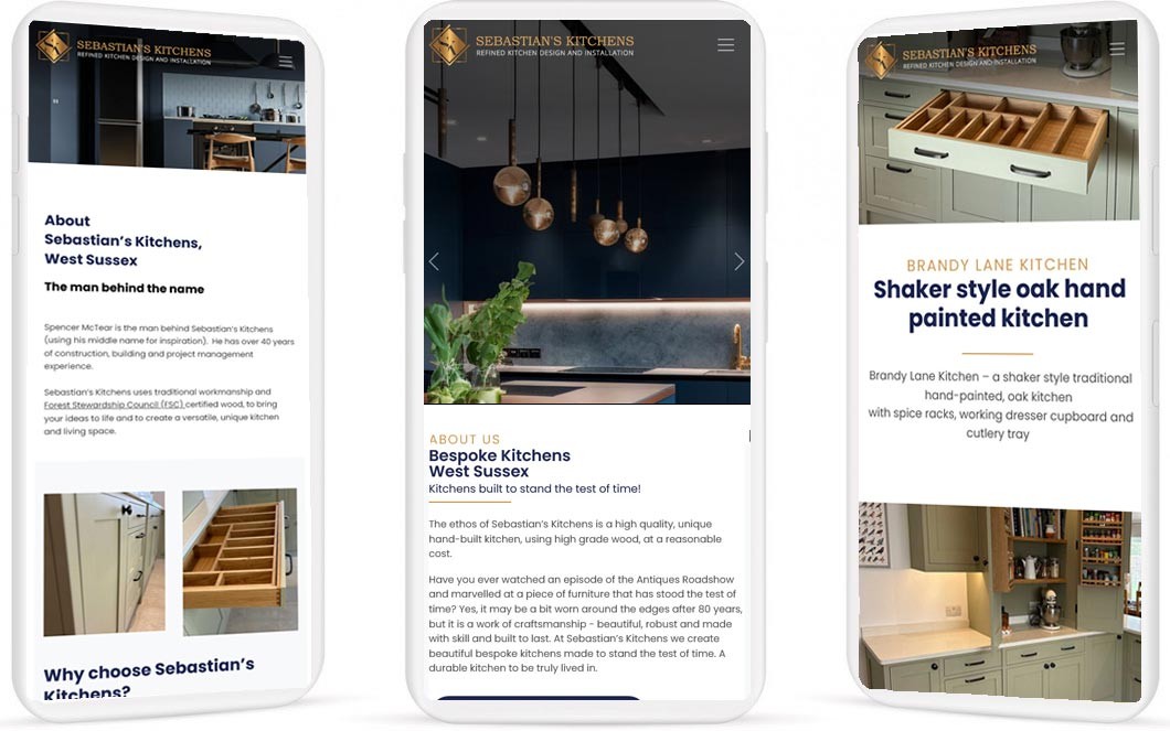 MObile screenshots of Sebastien's Kitchens website