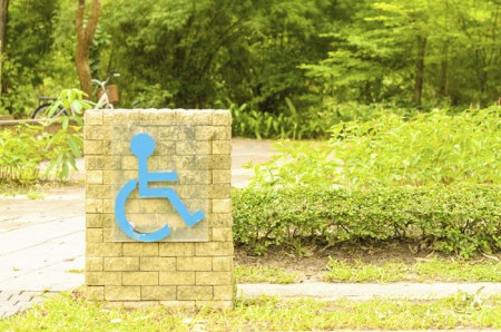 Wheelchair sign against green nature background