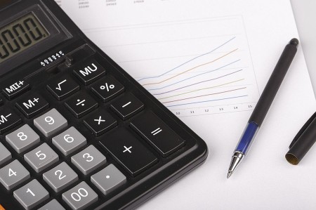 Business Charts with calculator and pen