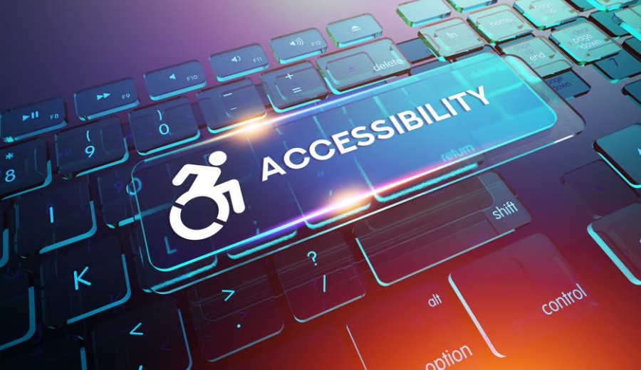 The word accessibility and a wheechair symbol on a comouter keyboard