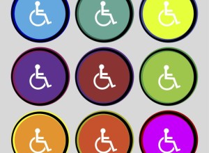 9 Accessibility Badges, all in different colours