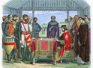 A painting of the signing of the Magna Carta