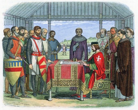 A painting of the signing of the Magna Carta