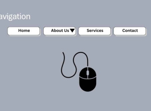 Navigation menu with Home, About Us, Services, and Contact buttons above a black computer mouse icon.