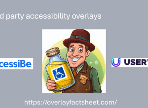 A cartoon man holds a jar with a wheelchair symbol, along with accessiBe and UserWay logos and a web link.