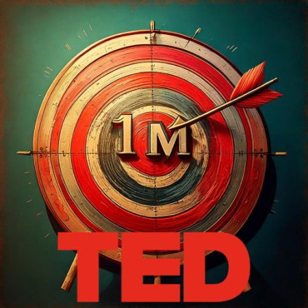 A target with 1M in the middle, an arrow is sticking in it. Below is the TED logo.