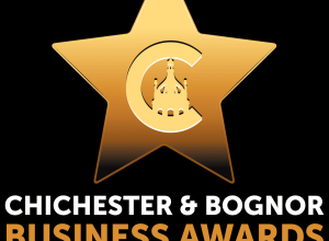Graphic of Chichester Cross inside a large letter C, within a 5-pointed golden star. Text below reads: Chichester and Bognor Business Awards 2024.