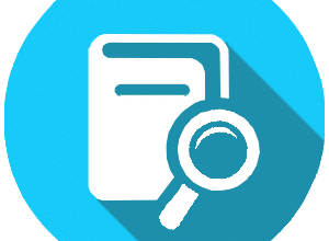 Icon of a notebook with a magnifying glass